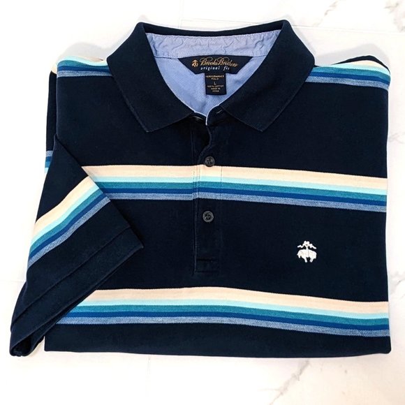 Brooks Brothers Other - Brooks Brothers Men's Cotton Navy Striped Performance Polo - Size Large